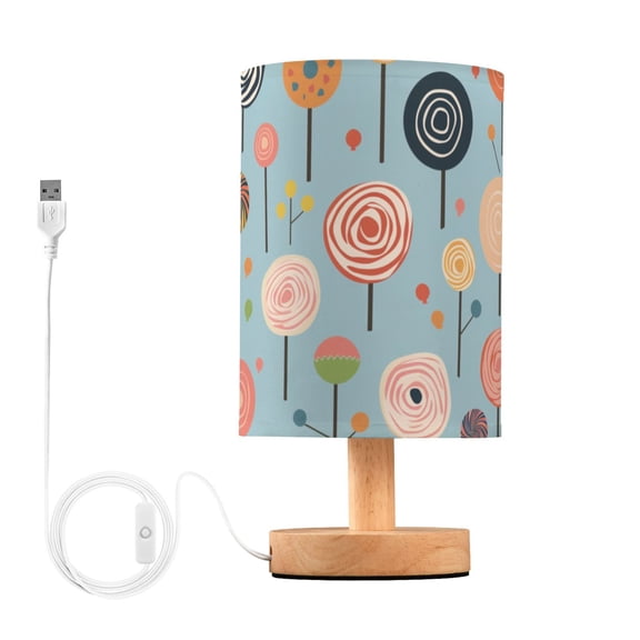 Lollipops Table Lamp USB Bedside Desk Nightstand Lamp Printed Gifts Small Lamp Wood Base for Bedroom Living Room Kids Room College Dorm