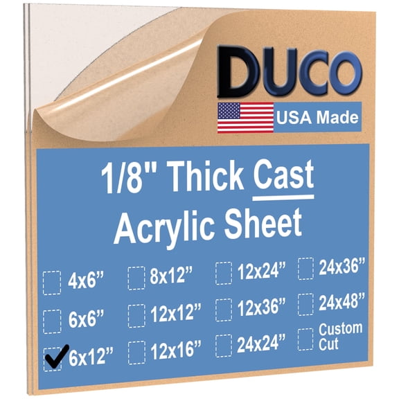 Duco USA-Made Clear Cast Acrylic Sheet 1/8 Inch Thick 6" x 12" - 2 Pack of Transparent Plexiglass Sheet - Lightweight Acrylic Board for Window Replacements, Displays, Signs, and More