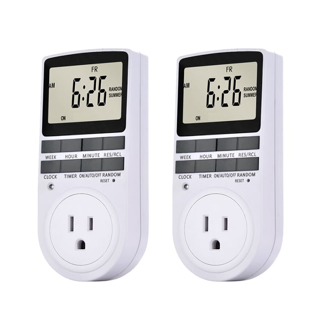 Enchufe del temporizador,Paquete de 2 Conector temporizador digital Pantalla LCD 10 Programas de con Meterk Paquete de 2