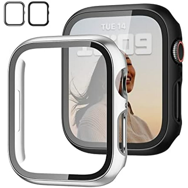 2 Pack Case with Tempered Glass Screen Protector for Apple Watch SE(2023) Series 6/5/4/SE 40mm JZK Slim Guard Bumper Full Coverage Hard PC Protective Cover HD Ultra-Thin Cover for iWatch
