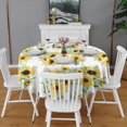 thumbnail image 2 of White Green Leaf Sunflower Pattern Round Tablecloth 60"x60",Wrinkle Wipeable Table Cloth for Kitchen Dining Room Picnic Patio Party, 2 of 6