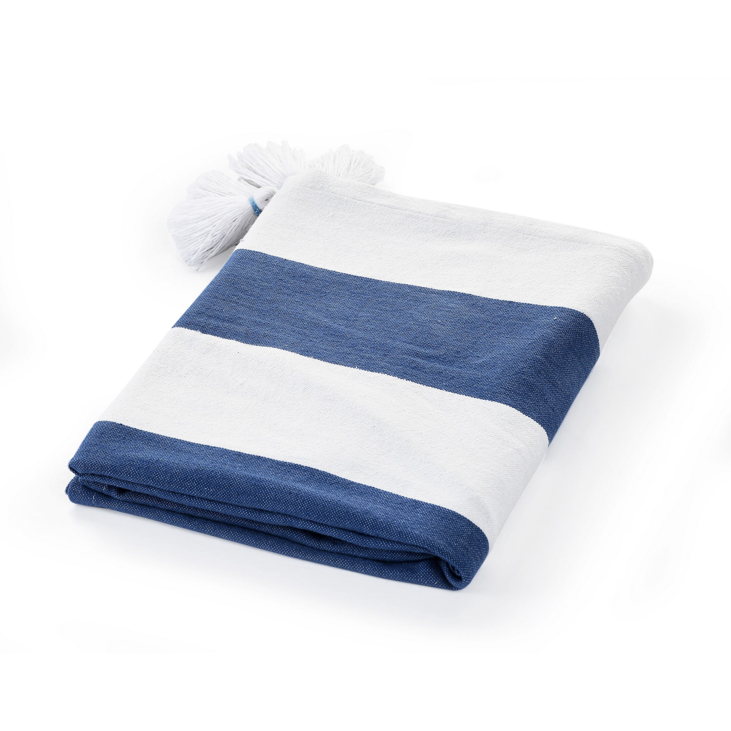 Ox Bay Blue Striped Cotton Throw Blanket, 50" x 60"