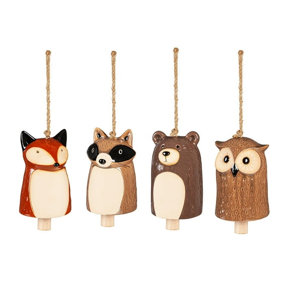 Woodland Animal Ceramic Garden Bell, Asst of 4