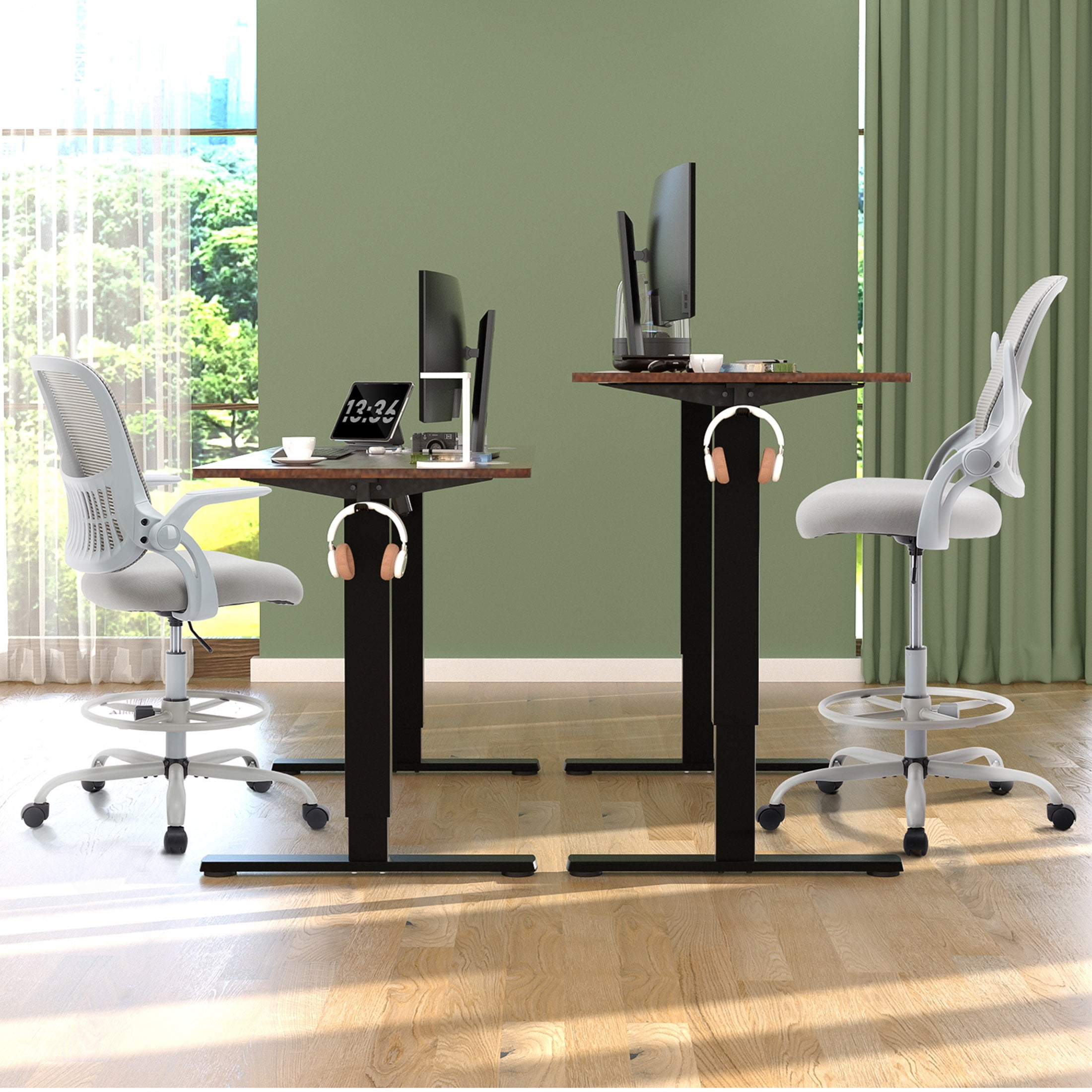 JOINSUN Home Office Desk Chair, Ergonomic Mid Back with Adjustable Height, Lumbar Support, Gray