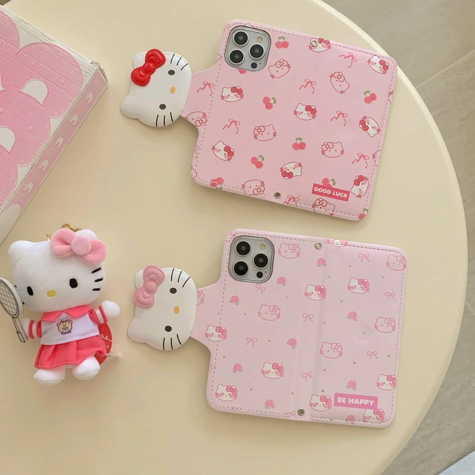 Cute Cartoon Sanrio Hello Kitty Leather Flip Phone Case For iPhone 16 15 14 13 Pro Max Cover