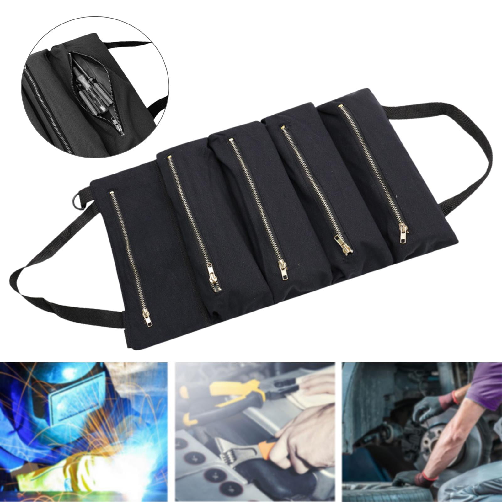 Wrench Tools Pouch Collapsible Roll up Tool Bag Small Tool Bag for Carpenter black