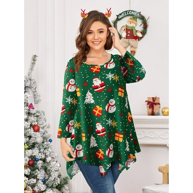 LARACE Femmes Grande Taille Halloween Manches 3/4 Tunique Confortable pour Leggings T-Shirt Ample Décontracté Flower45 4X