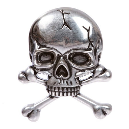 Skull Crossbones Belt Buckle Skeleton Silver Chrome Metal Costume Gift Fashion Danger Horror Sign