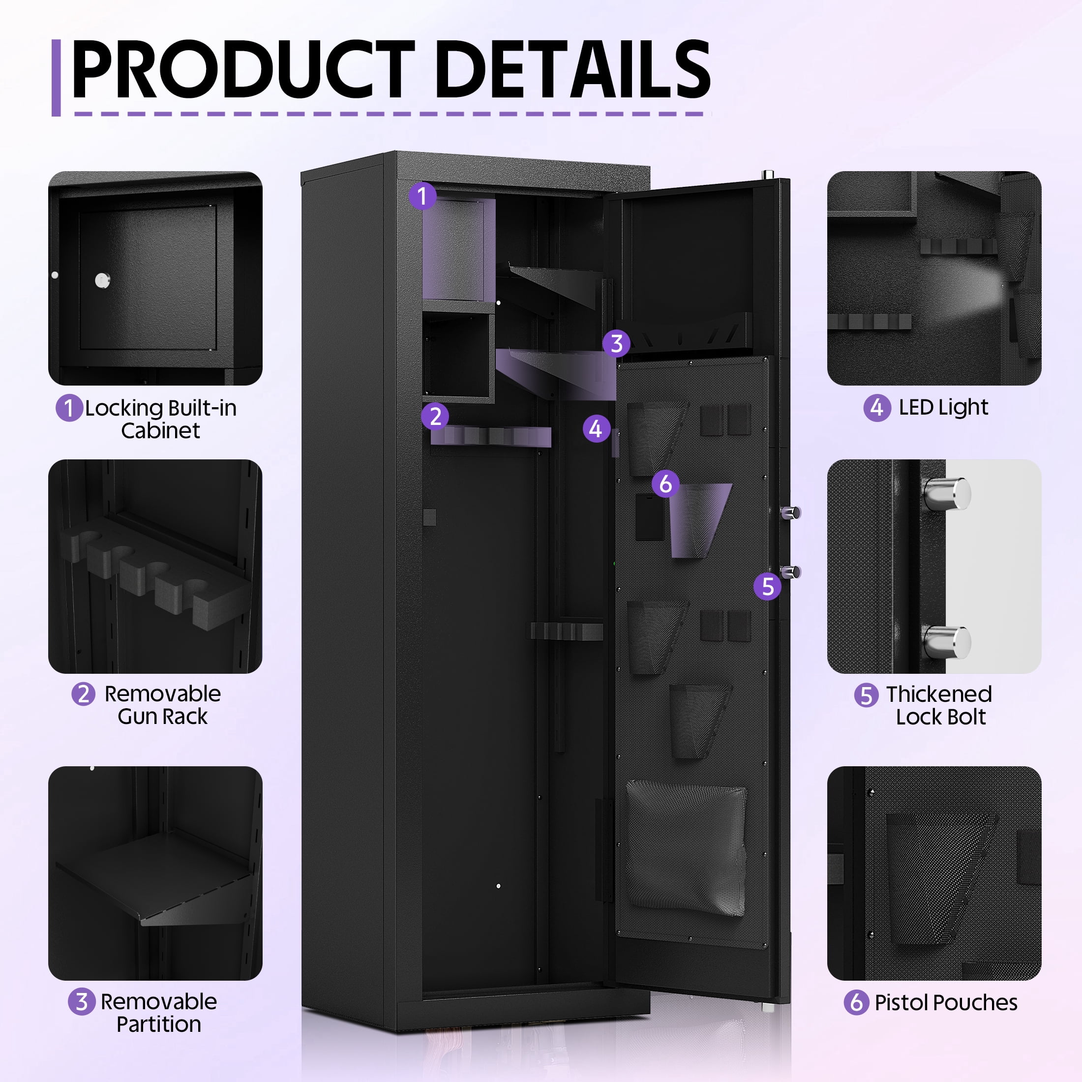 KAER 10-14 Biometric Gun Safe, Quick Access Large Unassembled Rifle Safe, Gun Cabinet with Adjustable Shelf and Locking Built-in Cabinet