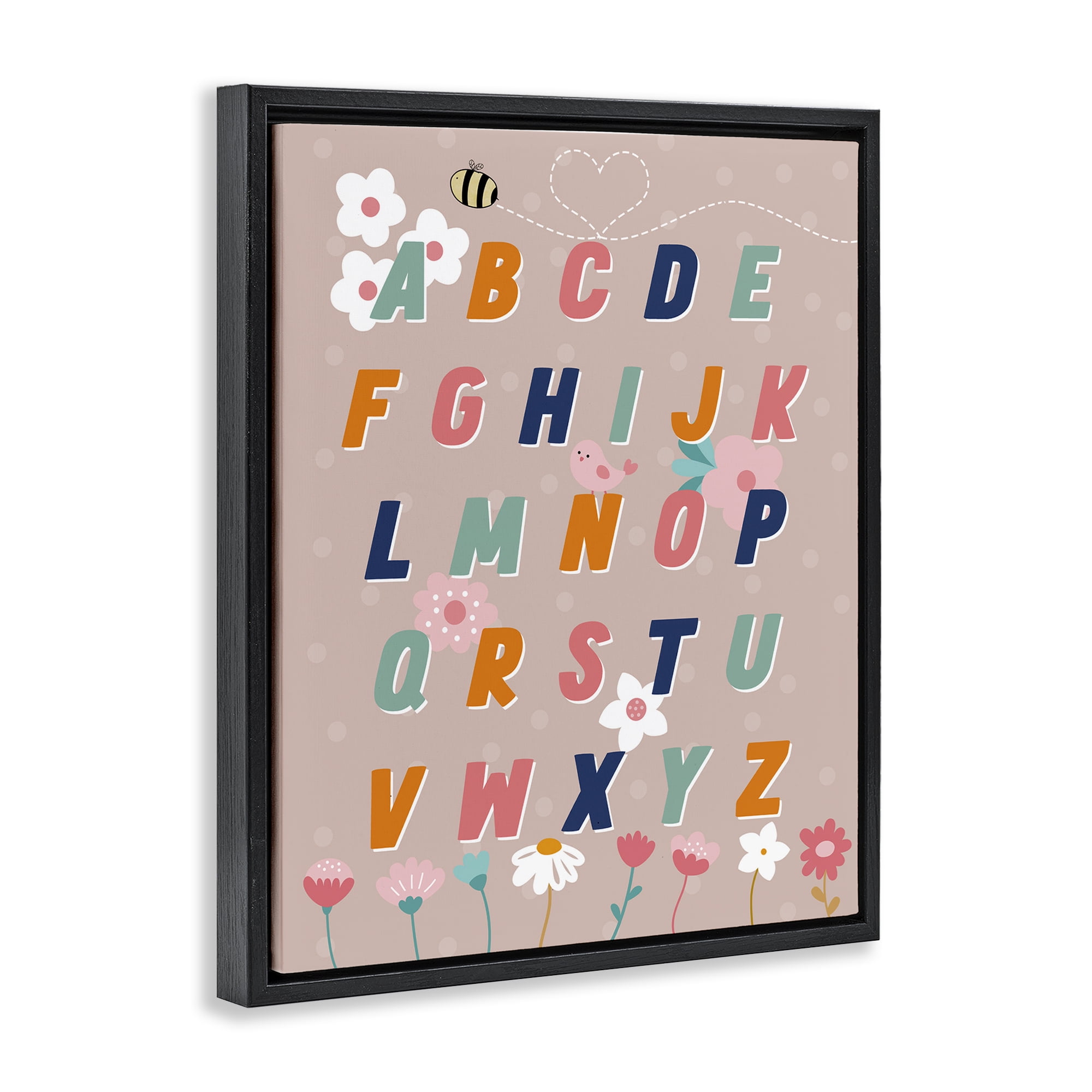 Stupell Industries Alphabet with Florals Botanical & Floral Painting Black Floater Framed Art Print Wall Art, 25 x 31