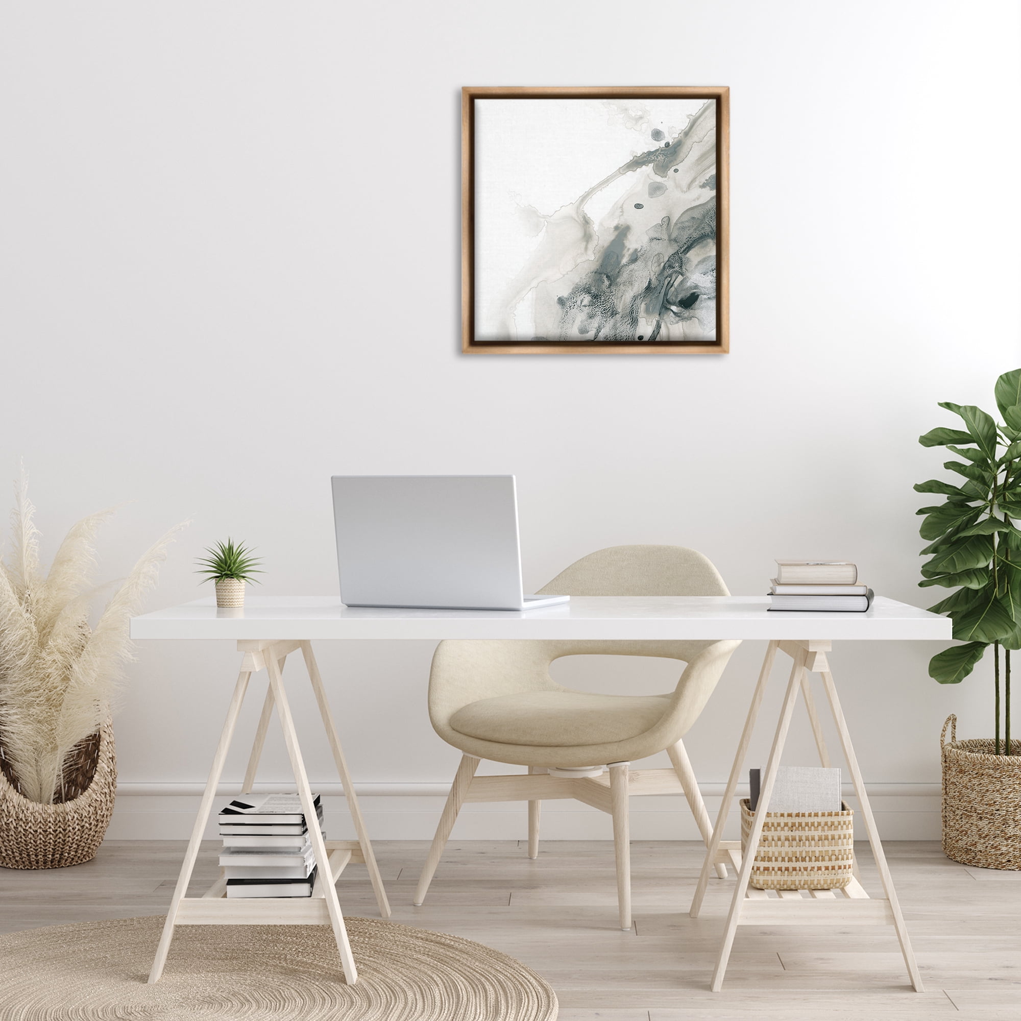 Stupell Industries Grey Splash on White Abstract Painting Brown Floater Framed Canvas Art Print Wall Art, 25 x 25
