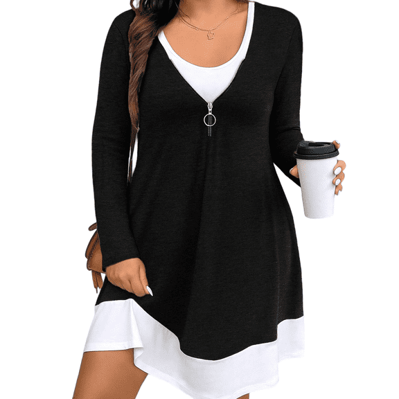 Cuteduck Plus Size Womenâs Long Sleeve V-Neck Zipper Dress Autumn/Winter 1X-5X