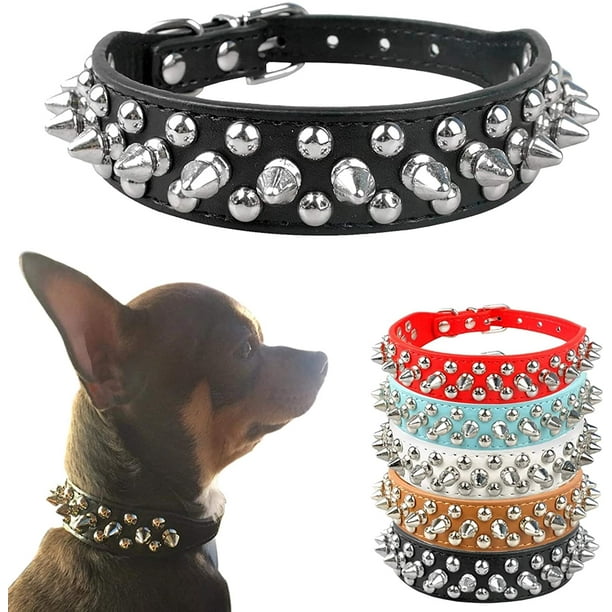 Spiked Dog Collar Black Soft Pu Leather Funny Mushrooms Rivet Spike Studded Puppy Adjustable Outdoor Dog Collars for Small Medium Large Dogs Cats Walmart