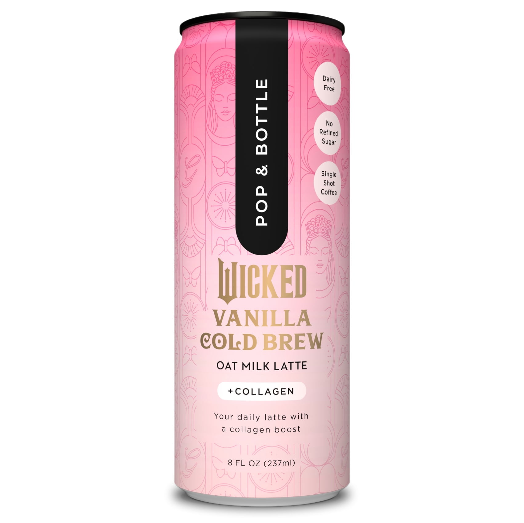(2 pack) Pop & Bottle Vanilla Oat Milk Latte + Collagen, Organic, Shelf-Stable/ Ambient, 8 fl oz