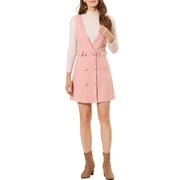 MODA NOVA Juniors Button V Neck Plaid Tweed High Waist Office Overall Dress