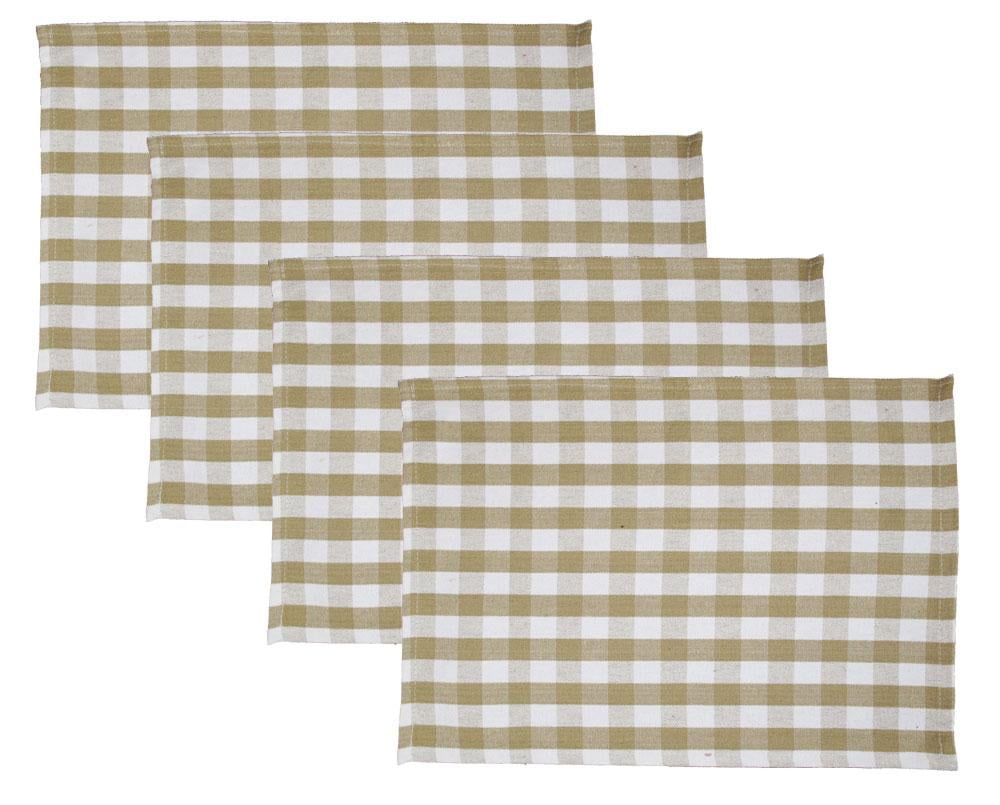 Tan Buffalo Checked Placemats For Dining Table Set of 4 Cloth Woven