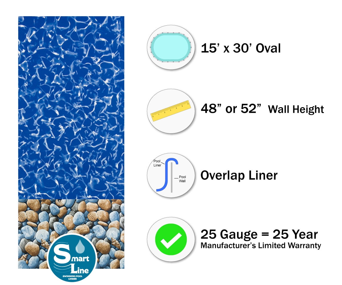 Designed for Steel Sided Above-Ground Swimming Pools Overlap Style 48-to-52-Inch Wall Height Smartline Bedrock 10-Foot-by-15-Foot Oval Liner 20 Gauge Virgin Vinyl