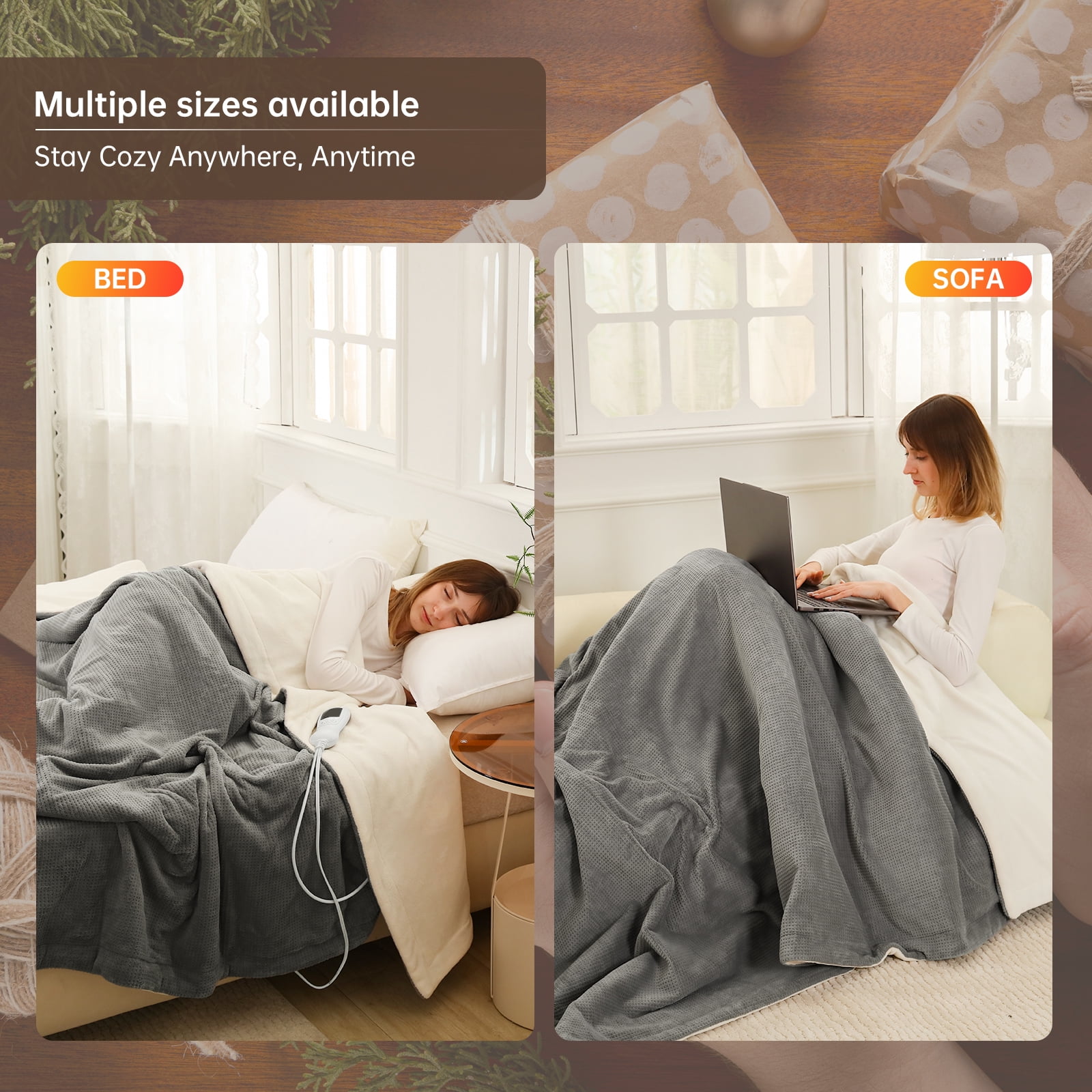 Heated Blanket Twin Size, Washable Heated Blanket Electric, Electric Blanket, Gray, 62" x 84", Blanket Warmer Heating blanket Heat Warming Blanket Electric Blanke Heater