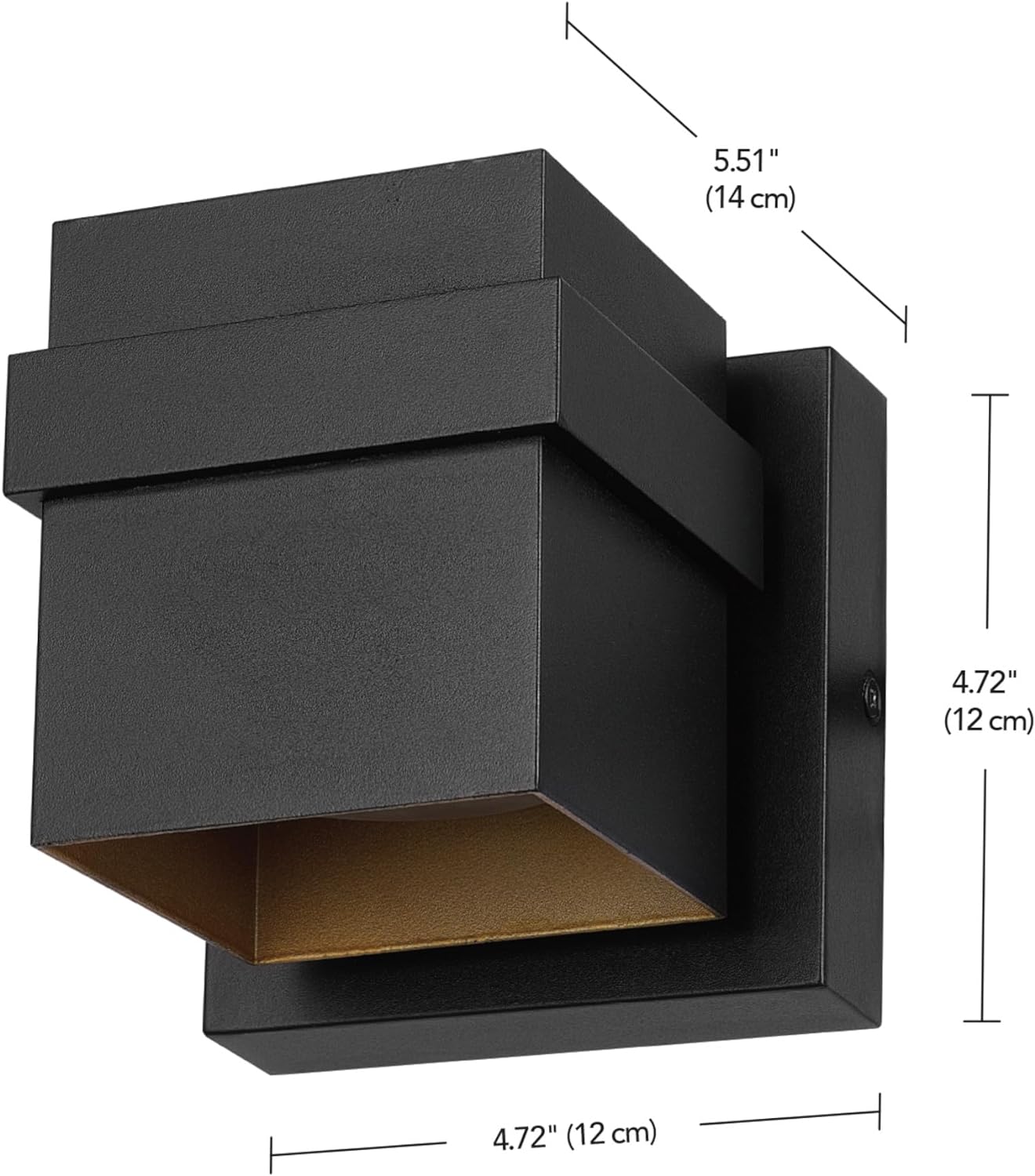 11.5W LED Integrated Outdoor Wall Sconce, Matte Black, Gold Accent, 400 Lumens, 3000 Kelvins, 90 CRI, Petite Structure, Outdoor Lighting Modern, Front Porch Décor