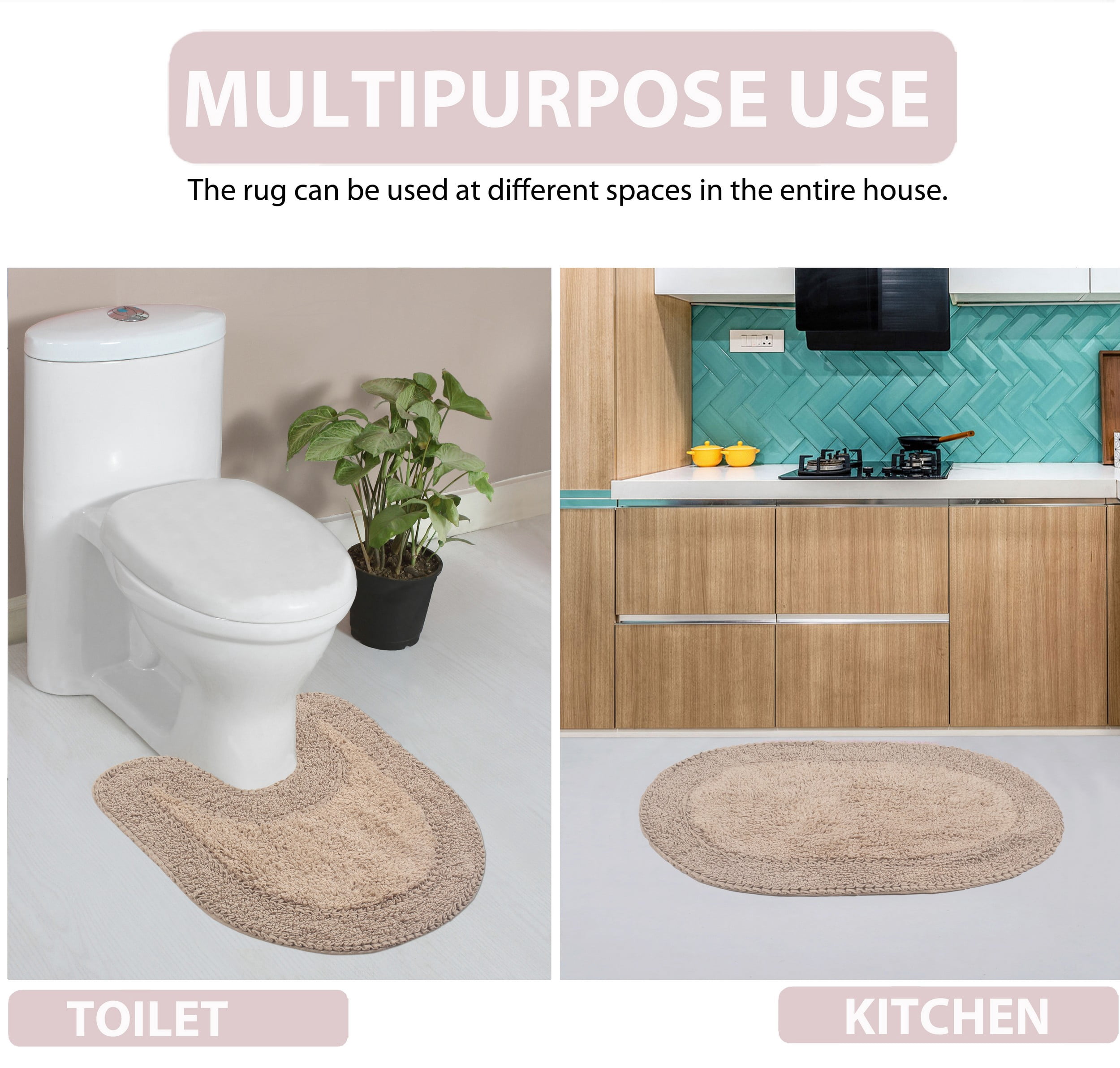 Home Weavers Double Ruffle Collection 100% Cotton Non-Slip Bathroom Rug Set Machine Washable Bath rug-21"x34", Bathroom Rug- 24"x40", Linen Color 2 Piece Bath rug set