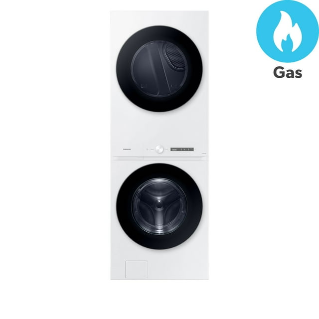 Samsung Bespoke 4.6 cu. ft. Ultra Capacity Single Unit AI Laundry Hub Washer with Steam Wash and 7.6 cu. ft. Gas Dryer in White