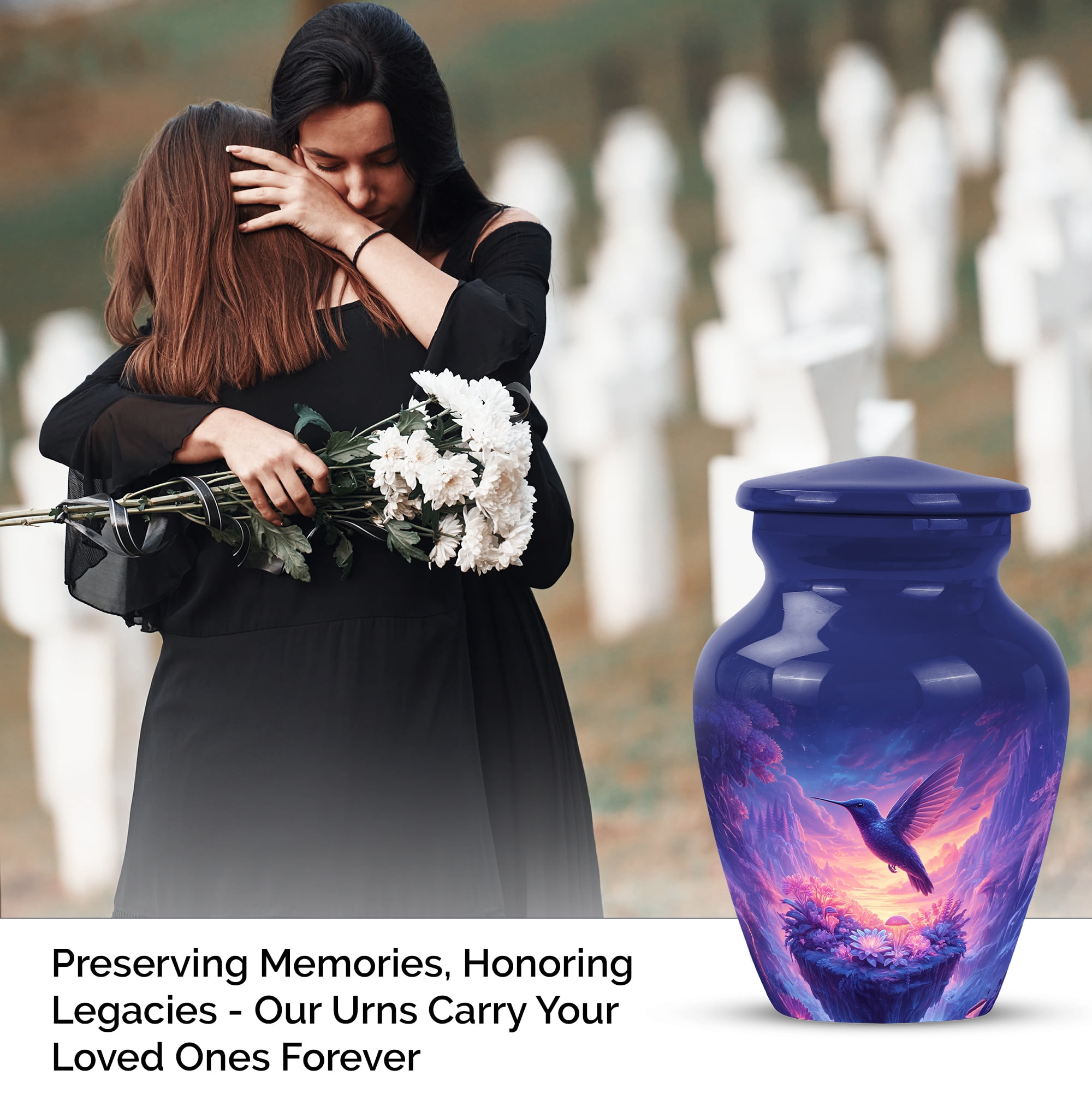 Humming Bird Funeral Urn For Women - 1 Large Purple Cremation Urns For Human Ashes Adult Male - Pink Mini Urns For Human Ashes Set Of 4 - Flowers Funeral Urn For Male, Combo, Blue 10&3 Inch