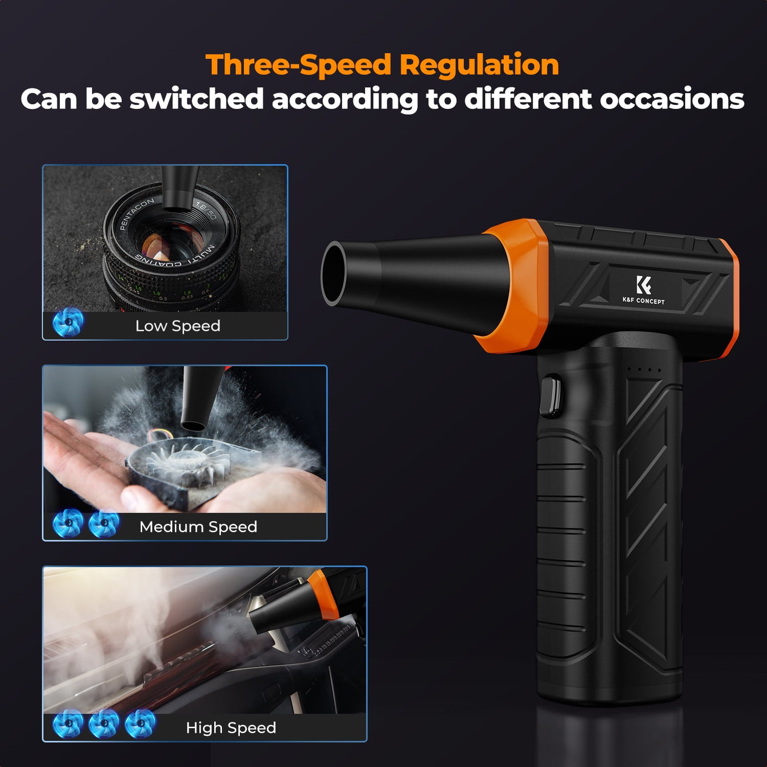 K&F Concept Brushless Compressed Air Duster, 3 Gear Adjustable, Super Wind Power,Rechargeable&Portable,for Deep Computer Clean, Keyboard, Car Dry, Home