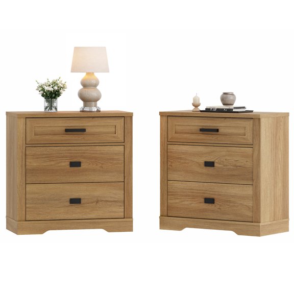 WAMPAT 31.5 inch Wide Large Nightstand Set of 2, 32 inch Tall Oversized Modern Farmhouse Bedside Table with Large Drawers 2-Piece Set for Bedroom,Vintage Oak