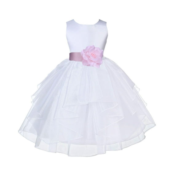 Ekidsbridal White Pink Shimmering Organza Flower Girl Dress Junior Bridesmaid Wedding Pageant Communion Baptism Gown 4613T 6