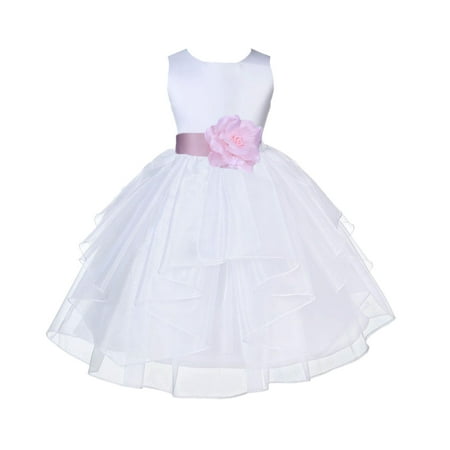 

Ekidsbridal Formal Satin Shimmering Organza White Flower Girl Dress Bridesmaid Wedding Pageant Toddler Recital Easter Communion Graduation Reception Ceremony Birthday Baptism Occasions 4613t