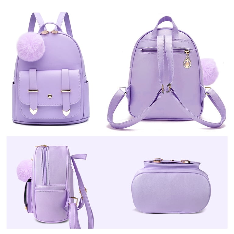 Girls Fashion Mini Backpack Purse, PU Leather Pompom Bookbag  display picture 1