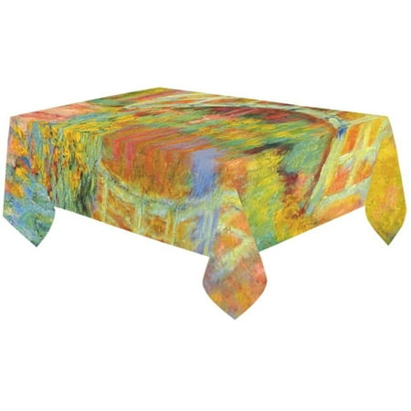 

MYPOP Monet Japanese Bridge Reflection Cotton Linen Tablecloth 60x120 inches Tablecover Desk Table Cloth For Dining Room Tea Table Picnics Parties