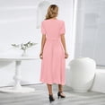 thumbnail image 4 of SWSMCLT Women's Short Sleeve High Waist Ruched Long Dresses Fall Dress V Neck Fitted Fashion Spring Sundress Pink Large, 4 of 4