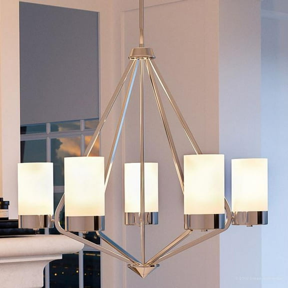 Urban Ambiance Luxury Mid-Century Modern Chandelier, Size: 23"H x 27-3/8"W, with Modern Style Elements, Polished Chrome Finish and Etched White Shade, UHP2300