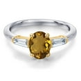 thumbnail image 3 of Gem Stone King 925 Silver and 10K Yellow Gold Whiskey Quartz and Lab Grown Diamond Engagement Ring for Women | 1.30 Cttw | Oval 8X6MM | Gemstone Birthstone | Size 9, 3 of 6
