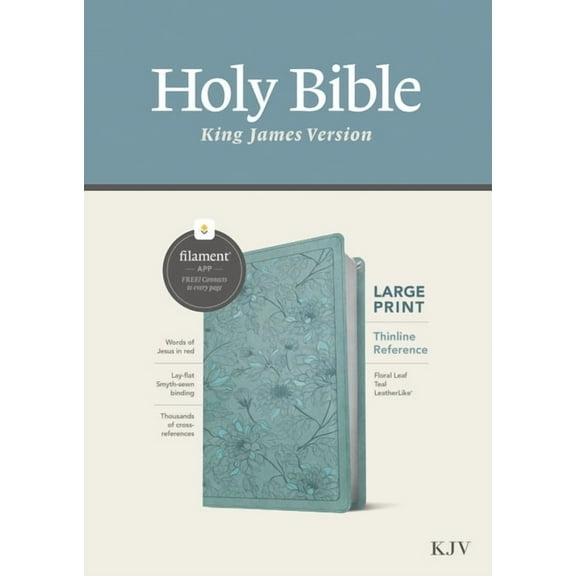 KJV Large Print Thinline Reference Bible, Filament Enabled (Leatherlike, Floral Leaf Teal, Red Letter), (Hardcover)
