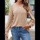 thumbnail image 5 of Blusas de Larga con Ojales para Mujer, -Otoño 2025, Cuello Redondo, Blusas Informales Holgadas, Conjuntos de Moda. Caqui M, 5 of 8