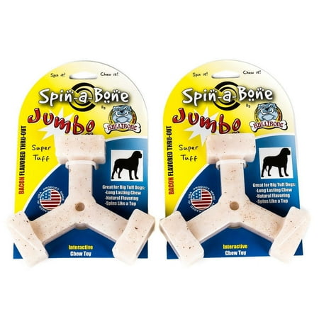 UPC: 0860030002029 | Bullibone Jumbo Bacon Spin-a-Bone Heavy Chewer Dog Bone – Interactive Dog Chew Toys Triggers Natural Instincts and Improves Oral Health – 2 Pack