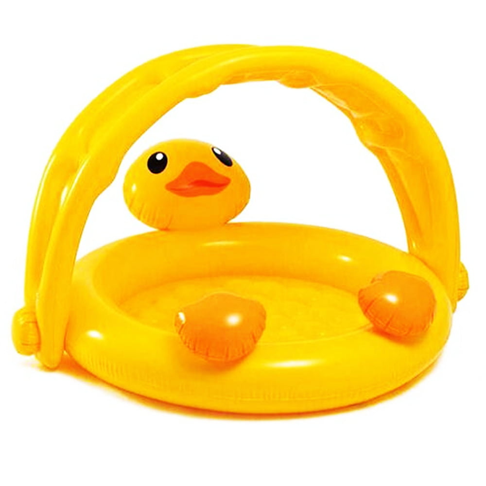 Perfect Toy for Outdoor Summer Fun Bundaloo Duck Baby Pool with Canopy and Sprinkler Blue Wading and Playing Tub with Yellow Shade Kiddie Inflatable Bath for Infant and Toddler Boys and Girls