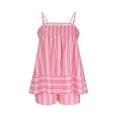thumbnail image 4 of Women Casual Striped Pajama Set 2 Piece Ruffle Hem Cami Tops and Stripe Boxer Shorts Pj Set Sleepwear, 4 of 6