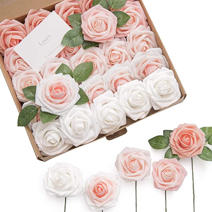 Ling's moment Artificial Flowers Pink Ombre Colors Foam Rose 5 Tones