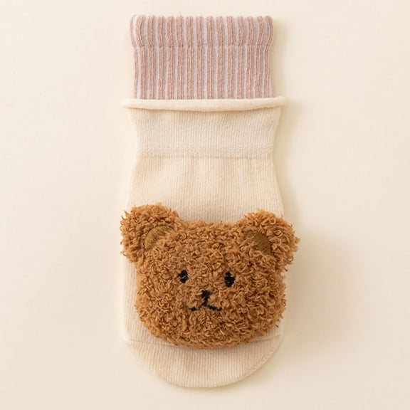 Avrnliq Kids Socks for Girls - Cotton Ankle Length Socks with 3D Teddy Bear, Brown, Soft Skin-Friendly, Fits 0-1 to 1-3 Years (S/M), 1 Pair,Size M