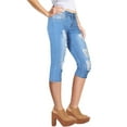 thumbnail image 3 of 2Luver, Women's, Stretchy 5 Pocket Skinny Mid Rise Medium Blue Capri Ripped Denim Jeans, Medium Blue Wash, 3, 3 of 3