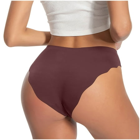Oplxuo Women s No Show Underwear Ice Silk Sexy Wave Trim Seamless Bikini Thong Panties Breathable Cheeky Knickers Briefs