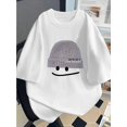 thumbnail image 1 of Women's Soft Knit Short Sleeve T-Shirt with joyful Face Print - Lightweight Cotton Blend, Round Neck, Machine Washable, Perfect for Summer Casual Wear, Casual Summer Wear | Trendy Knitwear | Stretch, 1 of 6