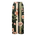 thumbnail image 5 of Hawaiian Print Palazzo Pants for Women Elastic High Waist Wide Leg Flowy Beach Trousers with Pockets Army Green S, 5 of 7