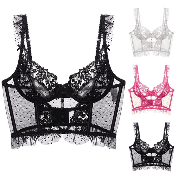 THDHVS Womens Bras,Push Up Bras for Women,Fashion Underwire Bustier with Boning Embroidered Lace for Minimizing Effect and Special Occasion White