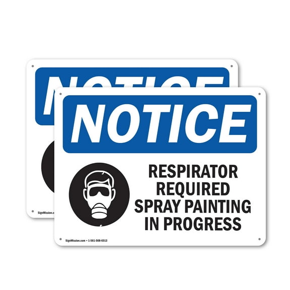 (2 Pack) Respirator Required Spray Painting OSHA Notice Sign 24 Inch X 18 Inch Indoor / Outdoor Rust-Free Aluminum Metal Signs for Workplace, Workshop, and Construction Site, Made in