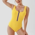 thumbnail image 4 of JGGSPWM Womens Front Zip V Neck Swimwear Solid Summer Beacherwear One Piece Swimsuits Bathing Suit Yellow M, 4 of 7