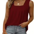 thumbnail image 1 of Plus Size Casual Tank Top, Women's Plus Solid Square Neck Pleated Medium Stretch Tank Top, 1 of 1